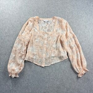 AND‎ NOW THIS Peach Floral Lace Pintuck Bishop Sleeve Cropped  Womens Size L